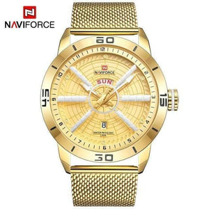 Planet Gates Gold Mens Watches Top Brand Luxury Sport Watch Mesh Steel Date Week Waterproof Quartz Watch for Men Clock Relogio Masculino