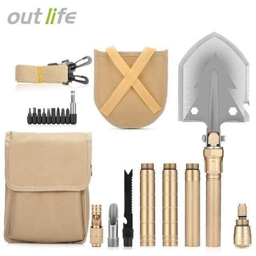 Planet Gates Gold Multifunctional Military Folding Shovel With Carrying Bag Army Multi-Tools Portable Outdoor Camping Hiking Tools