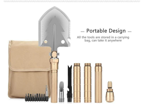 Planet Gates Gold Multifunctional Military Folding Shovel With Carrying Bag Army Multi-Tools Portable Outdoor Camping Hiking Tools