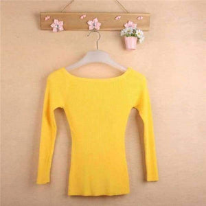 Planet Gates Gold / One Size Autumn and Winter basic Women Sweater slit neckline Strapless Sweater thickening sweater top thread slim C0320