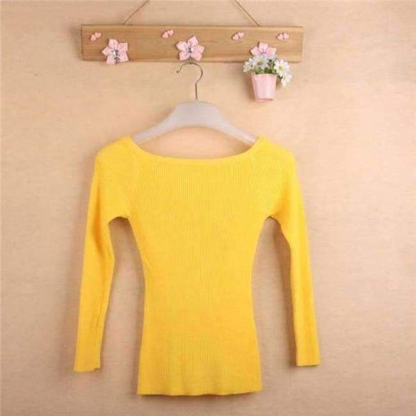 Planet Gates Gold / One Size Autumn and Winter basic Women Sweater slit neckline Strapless Sweater thickening sweater top thread slim C0320