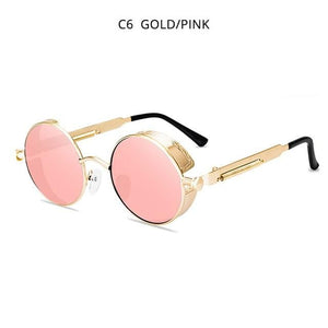 Planet Gates Gold Pink Classic Steampunk Sunglasses Men Women Retro Gothic Round Male's Glasses Fashion Metal Driving Goggle UV400