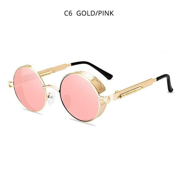 Planet Gates Gold Pink Classic Steampunk Sunglasses Men Women Retro Gothic Round Male's Glasses Fashion Metal Driving Goggle UV400
