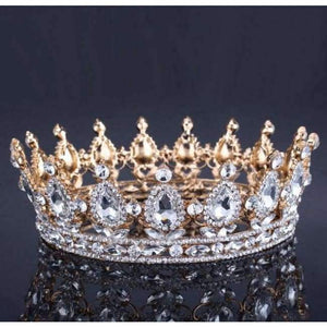 Planet Gates Gold Plated Crystal Vintage Baroque Queen King Bride Tiara Crown For Women Headdress Prom Bridal Wedding Tiaras and Crowns Hair Jewelry Accessories
