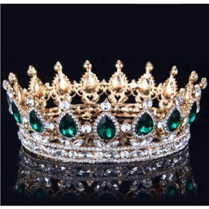 Planet Gates Gold Plated Green Vintage Baroque Queen King Bride Tiara Crown For Women Headdress Prom Bridal Wedding Tiaras and Crowns Hair Jewelry Accessories