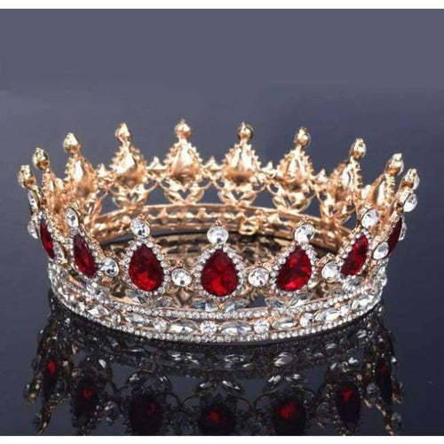 Planet Gates Gold Plated Red Vintage Baroque Queen King Bride Tiara Crown For Women Headdress Prom Bridal Wedding Tiaras and Crowns Hair Jewelry Accessories