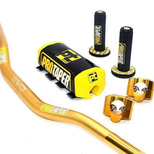 Planet Gates Gold PT Handlebar For PRO Taper Pack Bar 1-1/8" Handle bar Pads Grips Pit Pro Racing Dirt Pit Bike Motorcycle CNC 28.5mm Adapter