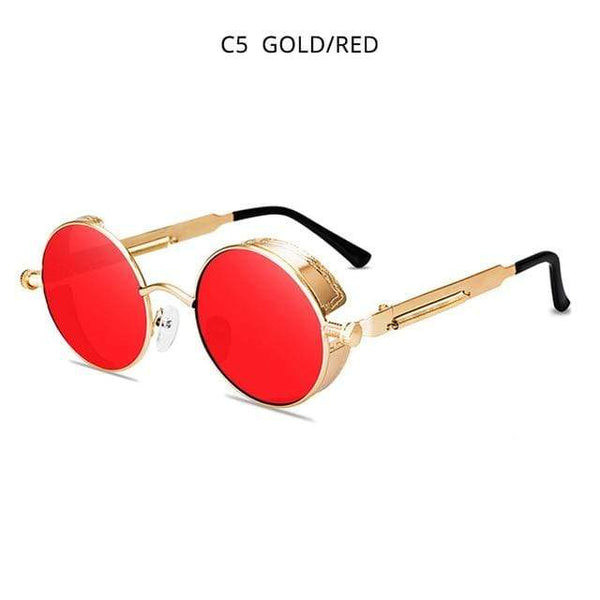 Planet Gates Gold Red Classic Steampunk Sunglasses Men Women Retro Gothic Round Male's Glasses Fashion Metal Driving Goggle UV400