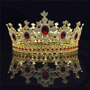 Planet Gates Gold Red Royal King Wedding Crown Bride tiaras and Crowns Hair Jewelry Zircon Crystal Diadem Prom Party Head accessories Pageant