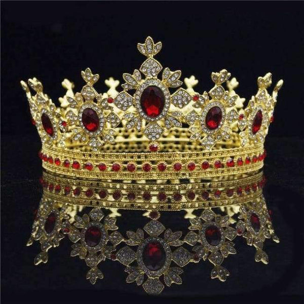 Planet Gates Gold Red Royal King Wedding Crown Bride tiaras and Crowns Hair Jewelry Zircon Crystal Diadem Prom Party Head accessories Pageant