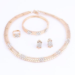 Planet Gates gold / Resizable Wedding Jewelry Set Crystal 4Pcs Sets Necklace Bracelet Ring And Earrings For Women Party Accessories