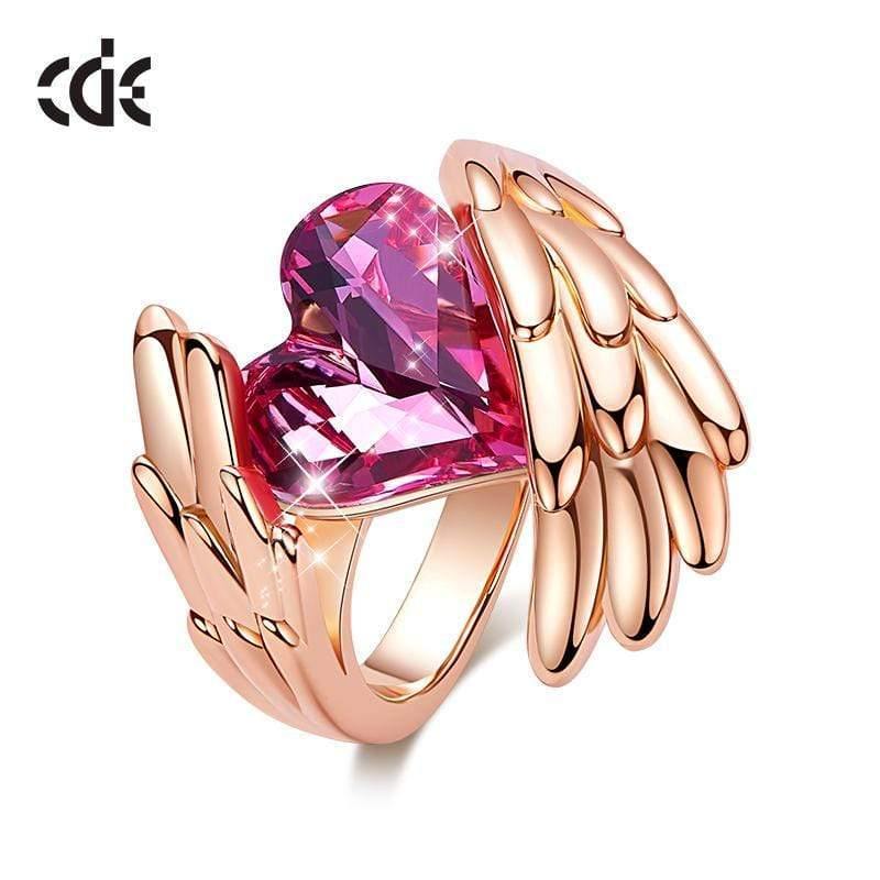 Planet Gates Gold Rings Embellished with crystals from Swarovski Angel Wings Ring Heart Crystal Jewellery Ring Woman Love Gifts