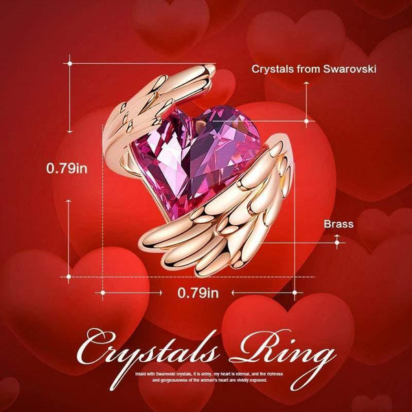 Planet Gates Gold Rings Embellished with crystals from Swarovski Angel Wings Ring Heart Crystal Jewellery Ring Woman Love Gifts