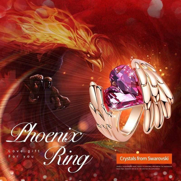 Planet Gates Gold Rings Embellished with crystals from Swarovski Angel Wings Ring Heart Crystal Jewellery Ring Woman Love Gifts