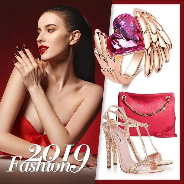 Planet Gates Gold Rings Embellished with crystals from Swarovski Angel Wings Ring Heart Crystal Jewellery Ring Woman Love Gifts