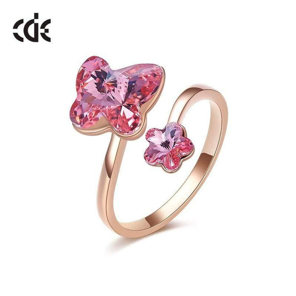 Planet Gates Gold Rings Embellished With Crystals from Swarovski Butterfly Adjustable Ring Rose Gold Insert Jewelry Romantic Gifts