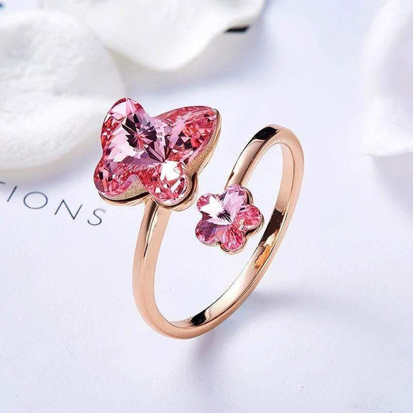 Planet Gates Gold Rings Embellished With Crystals from Swarovski Butterfly Adjustable Ring Rose Gold Insert Jewelry Romantic Gifts
