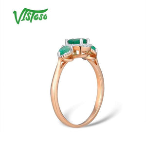Planet Gates Gold Rings For Women Genuine 14K 585 Rose Gold Ring Magic Emerald Sparkling Diamond Engagement Anniversary Fine Jewelry