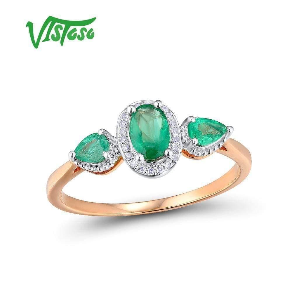 Planet Gates Gold Rings For Women Genuine 14K 585 Rose Gold Ring Magic Emerald Sparkling Diamond Engagement Anniversary Fine Jewelry