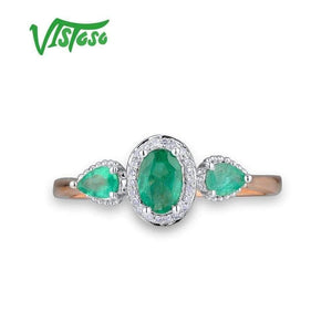 Planet Gates Gold Rings For Women Genuine 14K 585 Rose Gold Ring Magic Emerald Sparkling Diamond Engagement Anniversary Fine Jewelry