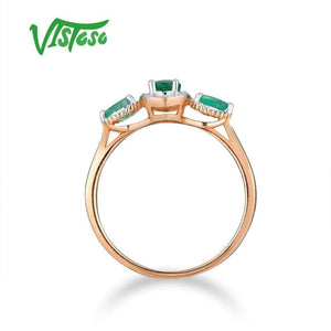 Planet Gates Gold Rings For Women Genuine 14K 585 Rose Gold Ring Magic Emerald Sparkling Diamond Engagement Anniversary Fine Jewelry