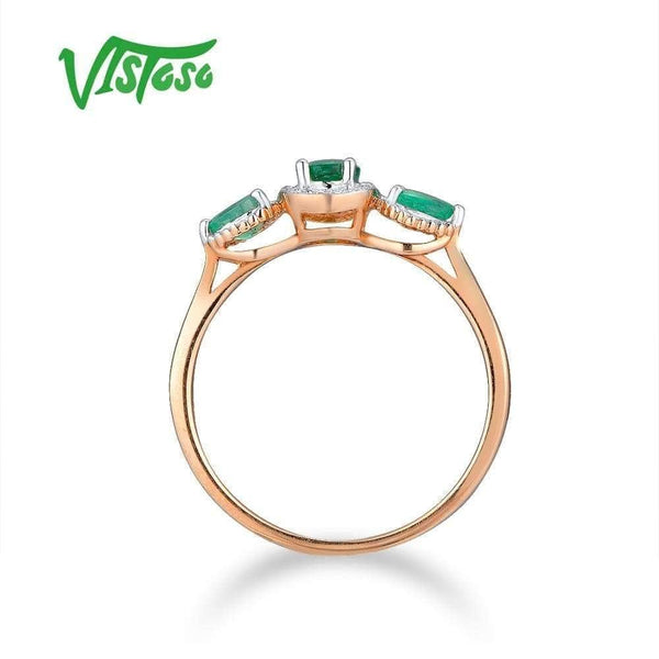 Planet Gates Gold Rings For Women Genuine 14K 585 Rose Gold Ring Magic Emerald Sparkling Diamond Engagement Anniversary Fine Jewelry