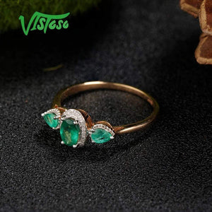 Planet Gates Gold Rings For Women Genuine 14K 585 Rose Gold Ring Magic Emerald Sparkling Diamond Engagement Anniversary Fine Jewelry