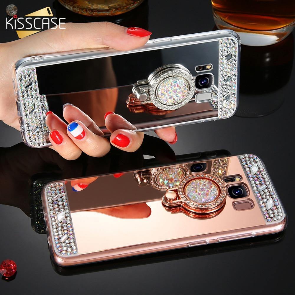 Planet Gates Gold / S6 Diamond Phone Case For Samsung Galaxy A3 A5 A7 J3 J5 J7 2016 2017 Mirror Case For Galaxy S8 Plus S7 S6 Edge Ring Holder