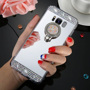 Planet Gates Gold / S6 Diamond Phone Case For Samsung Galaxy A3 A5 A7 J3 J5 J7 2016 2017 Mirror Case For Galaxy S8 Plus S7 S6 Edge Ring Holder