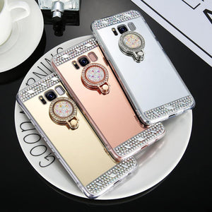 Planet Gates Gold / S6 Diamond Phone Case For Samsung Galaxy A3 A5 A7 J3 J5 J7 2016 2017 Mirror Case For Galaxy S8 Plus S7 S6 Edge Ring Holder