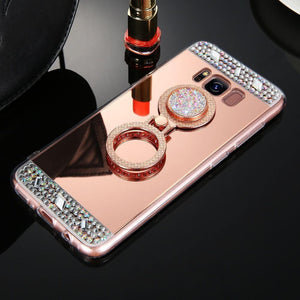 Planet Gates Gold / S6 Diamond Phone Case For Samsung Galaxy A3 A5 A7 J3 J5 J7 2016 2017 Mirror Case For Galaxy S8 Plus S7 S6 Edge Ring Holder