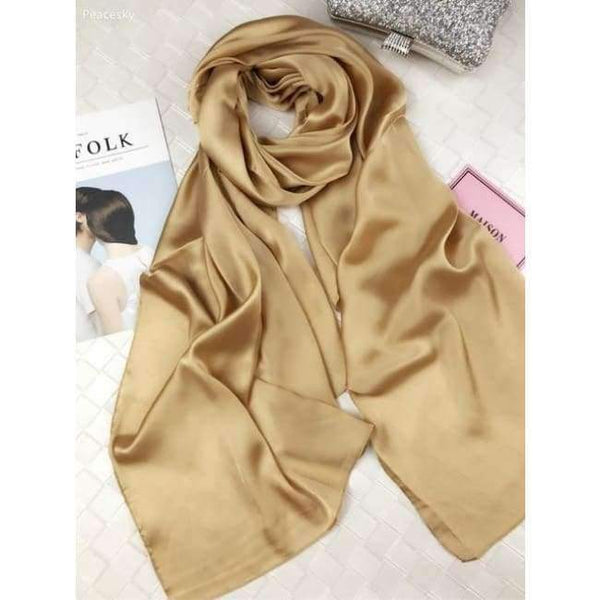 Planet Gates gold Scarf Women 100% Natural Silk Wraps Shawls and Scarves 180*90cm Hijabs Solider Colors Beach Cover up