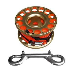 Planet Gates Gold Scuba Diving Dive Swim Aluminum Alloy Finger Reel Spool with 15m Line Bolt Snap Swimming Diving Accessories