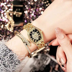 Planet Gates Gold set 2pcs Ladies Diamond Bracelet Watches Set 2 pcs Women Luxury Fashion Flamboyant Dial Little Diamonds Watch Female C