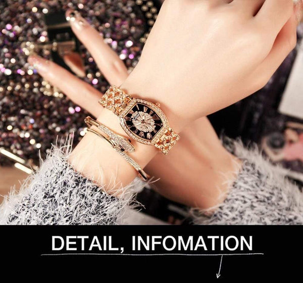Planet Gates Gold set 2pcs Ladies Diamond Bracelet Watches Set 2 pcs Women Luxury Fashion Flamboyant Dial Little Diamonds Watch Female C