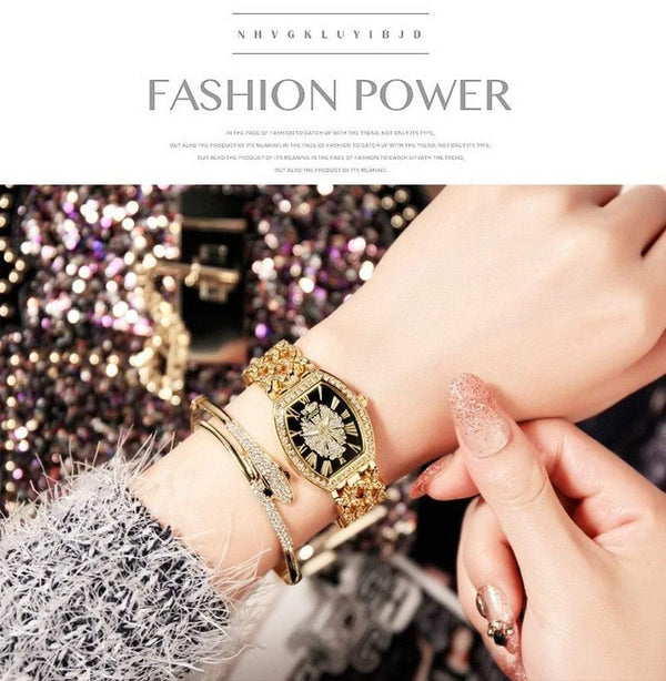 Planet Gates Gold set 2pcs Ladies Diamond Bracelet Watches Set 2 pcs Women Luxury Fashion Flamboyant Dial Little Diamonds Watch Female C