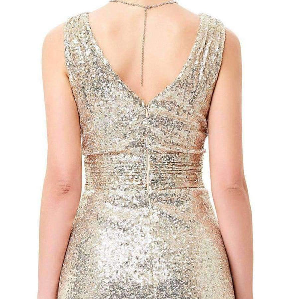 Planet Gates Gold Silver Long Sequin Evening Dress Pink Double V Neck Cheap Evening Gowns Sleeveless Prom Party Formal Dresses 0199
