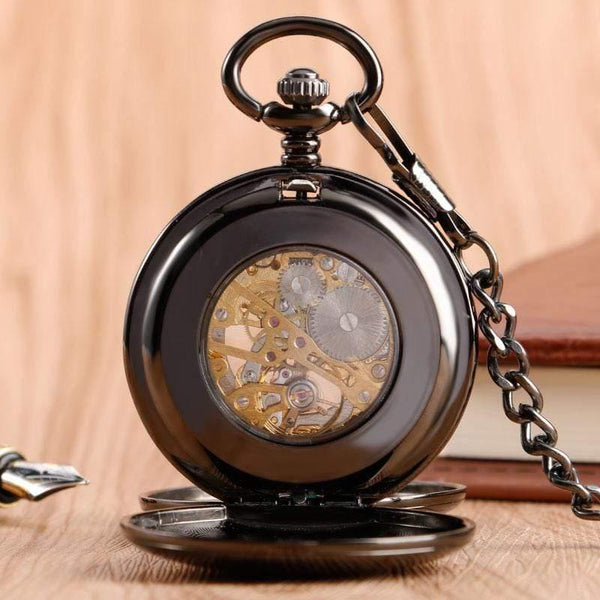 Planet Gates Gold Skeleton Smooth Back Mechanical Pocket Watch Pendant Men Women With Chain Fob Watches Xmas Gift