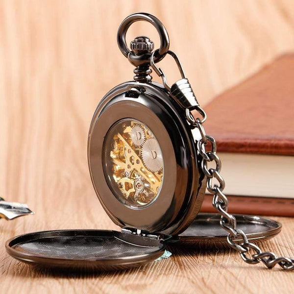 Planet Gates Gold Skeleton Smooth Back Mechanical Pocket Watch Pendant Men Women With Chain Fob Watches Xmas Gift