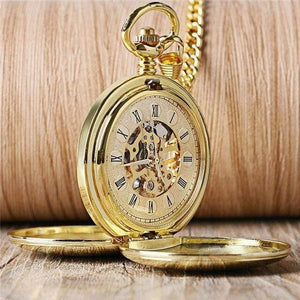 Planet Gates Gold Skeleton Smooth Back Mechanical Pocket Watch Pendant Men Women With Chain Fob Watches Xmas Gift