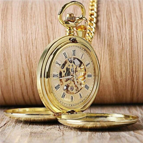 Planet Gates Gold Skeleton Smooth Back Mechanical Pocket Watch Pendant Men Women With Chain Fob Watches Xmas Gift