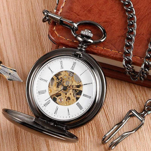 Planet Gates Gold Skeleton Smooth Back Mechanical Pocket Watch Pendant Men Women With Chain Fob Watches Xmas Gift
