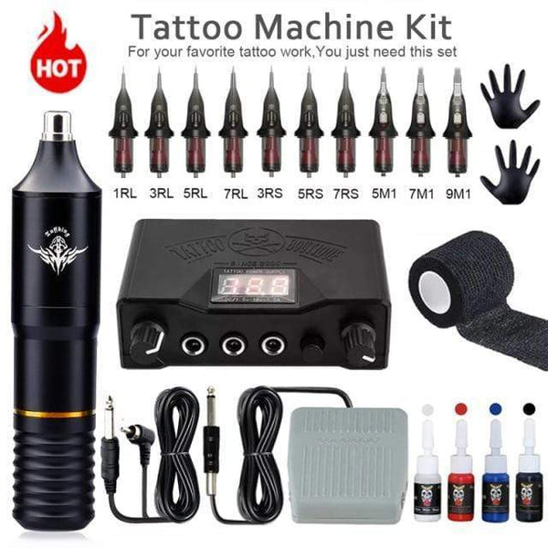 Planet Gates Gold Tattoo Kit Professional Tattoo Machine Kit Complete Rotary Pen Set Tattoo Cartridge Needles For Permanent Makeup Eyebrow Tattoo Body Artist
