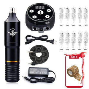 Planet Gates Gold Tattoo Kit Professional Tattoo Machine Kit Tattoo LCD Power Supply Rotary Pen With Cartridges Needles Permanent Makeup for Tattoo Artist