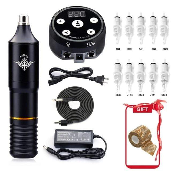 Planet Gates Gold Tattoo Kit Professional Tattoo Machine Kit Tattoo LCD Power Supply Rotary Pen With Cartridges Needles Permanent Makeup for Tattoo Artist