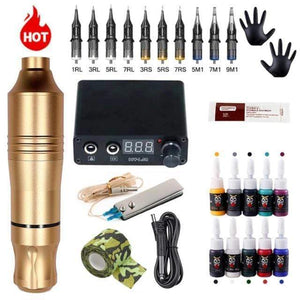 Planet Gates Gold Tattoo Kit Professional Tattoo Machine Kit Tattoo Power Supply Rotary Pen With Cartridges Needle Tattoo Pen For Tattoo Beginners Artist