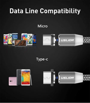 Planet Gates Gold / Type C USLION 1M 2A LED Magnetic Cable For Micro USB Type C Phone Cable for Xiaomi POCOPHONE F1 Samsung S9 Charge Magnet Plug Charger