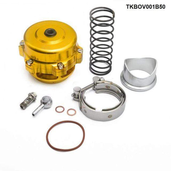 Planet Gates Gold Universal Jdm 50mm V Band Blow Off Valve BOV Q Typer w/ Weld On Aluminum Flange TKBOV001B50
