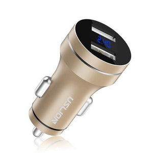 Planet Gates Gold USLION 2.4A Dual USB Car Charger For Mobile Phone Tablet GPS LED Display Charger USB Car Phone Charger Adapter in Car Charge
