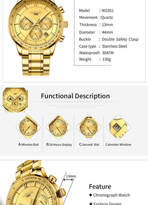 Planet Gates Gold Watch Mens Watches Top Brand Luxury Sport Men's Quartz Clock Waterproof Military Wrist Watch Relogio Masculino Saat